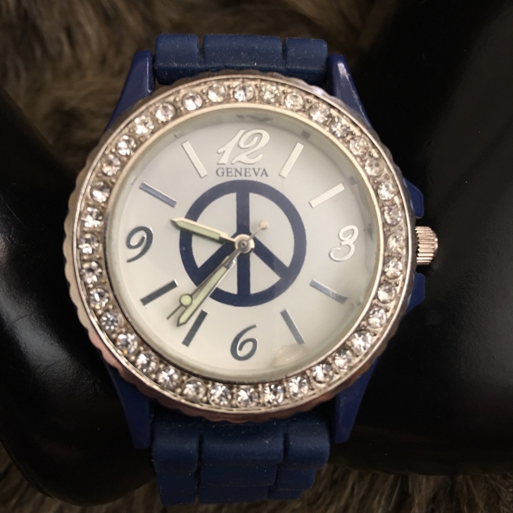 Geneva Peace blue silicone band rhinestone watch
